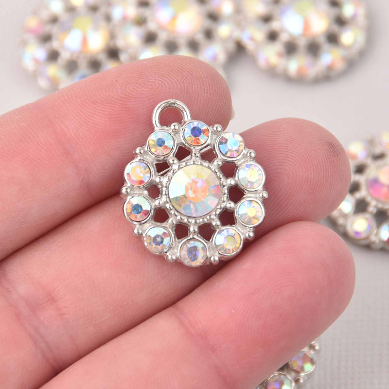 2 Silver Crystal Charms, 22mm round rhinestone charms, chs8035