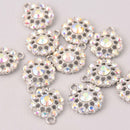 2 Silver Crystal Charms, 22mm round rhinestone charms, chs8035