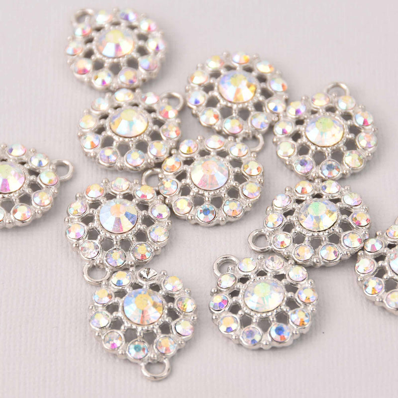 2 Silver Crystal Charms, 22mm round rhinestone charms, chs8035