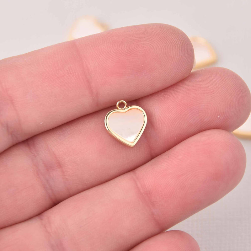 2 Mother of Pearl Shell Charms, Gold Plate, 10mm, chs8037