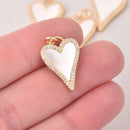 1 White Mother of Pearl Shell Charms, Gold Plated, CZ Micro Pave Crystals, 23mm, chs8038