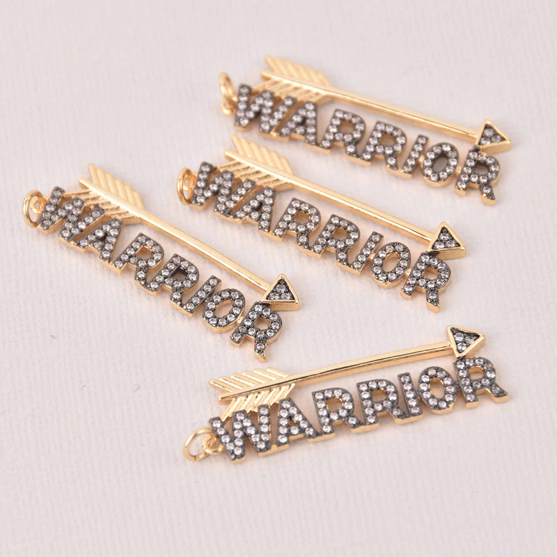 Warrior Arrow Charms, Micro pave gold and CZ crystals, 1-5/8", chs8041