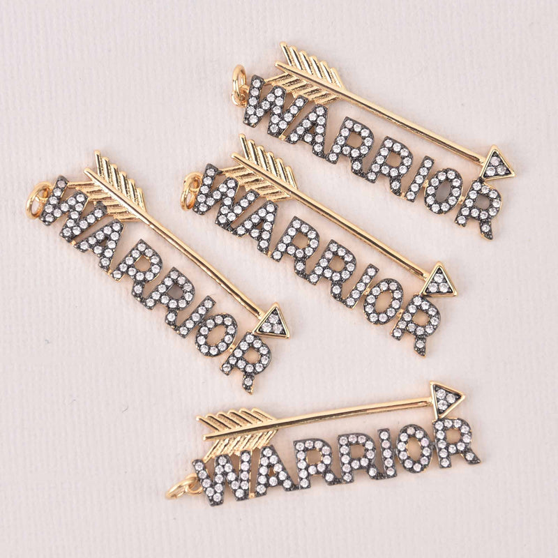 Warrior Arrow Charms, Micro pave gold and CZ crystals, 1-5/8", chs8041