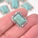 4 Faux Turquoise Charms, rectangle shape, silver metal, 20mm, chs8043