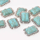 4 Faux Turquoise Charms, rectangle shape, silver metal, 20mm, chs8043