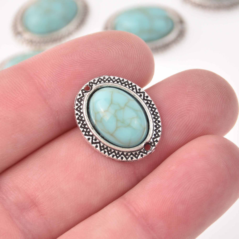 4 Faux Turquoise Charms, oval shape, silver metal, 20mm, chs8044