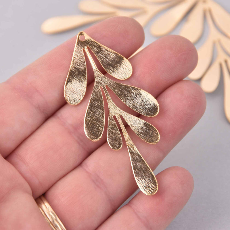 2 Gold Leaf Charms, 18k plate brushed brass, 2.5", chs8047