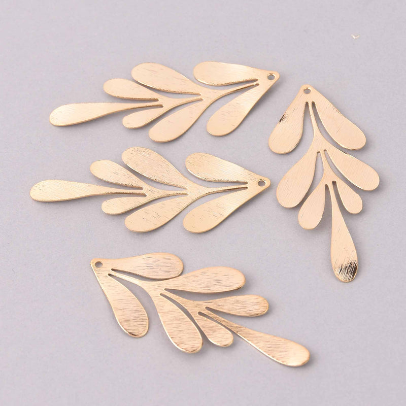 2 Gold Leaf Charms, 18k plate brushed brass, 2.5", chs8047