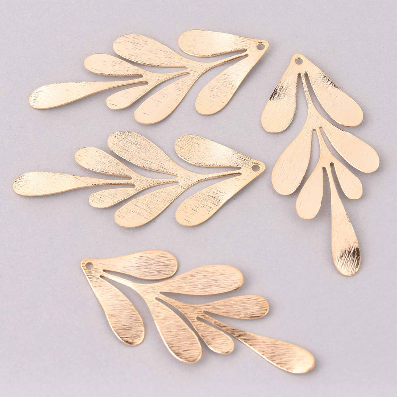 2 Gold Leaf Charms, 18k plate brushed brass, 2.5", chs8047