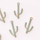 10 Gold CACTUS Charms, Metal, Blue Green Verdigris Patina, chs8049
