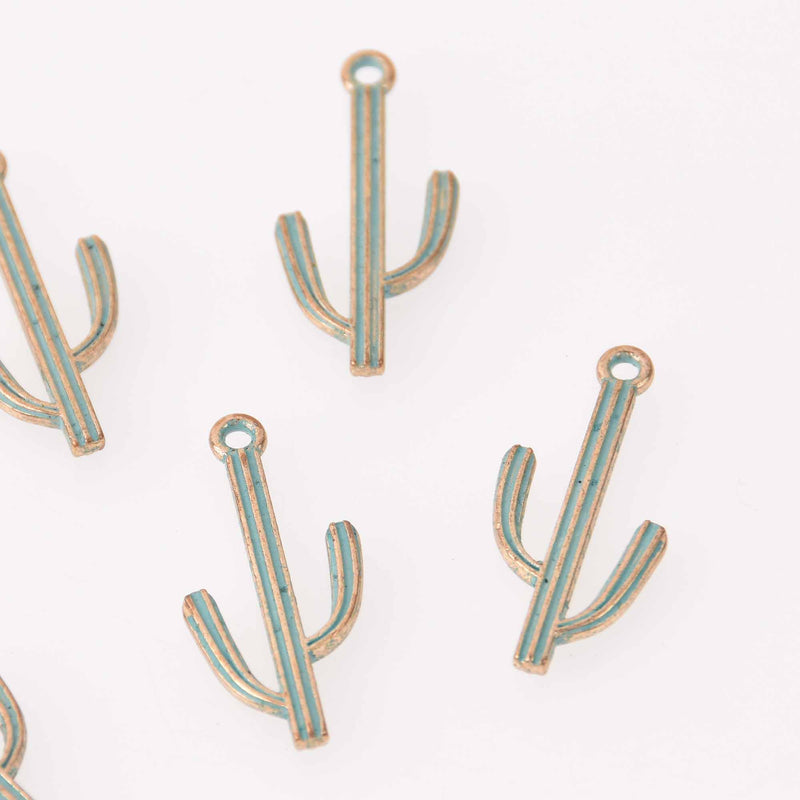10 Gold CACTUS Charms, Metal, Blue Green Verdigris Patina, chs8049