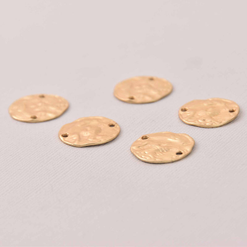 5 Matte Gold Hammered Coin Charms, Connector Links, 20mm, chs8052