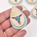 4 Faux Leather Teardrop Charms Longhorn Vegan Leather Pendant 2-1/4" long chs8060