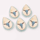 4 Faux Leather Teardrop Charms Longhorn Vegan Leather Pendant 2-1/4" long chs8060