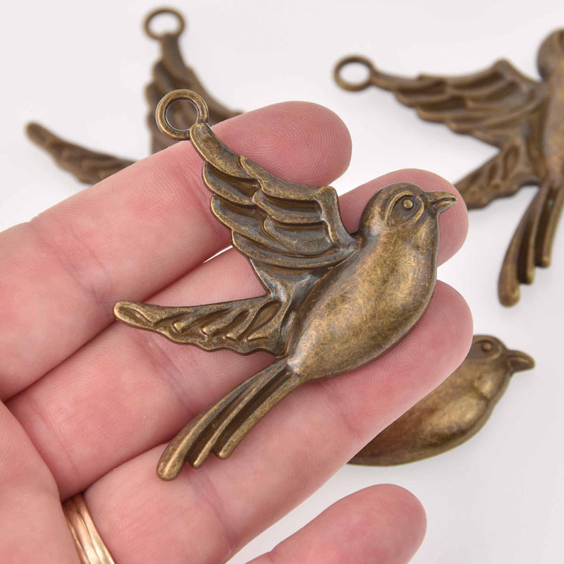 2 Large Bird Charms, Bronze, chs8063