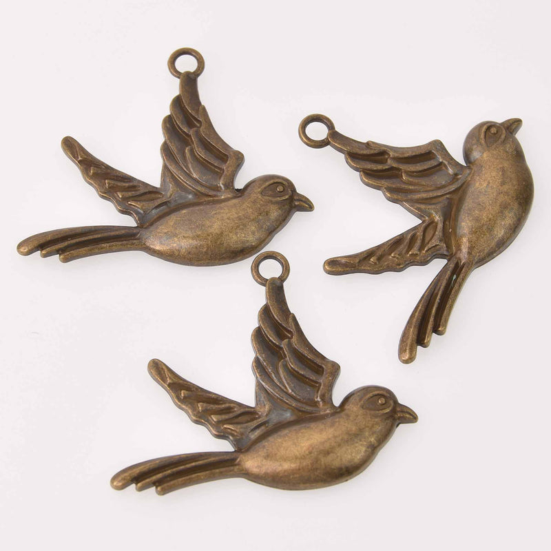 2 Large Bird Charms, Bronze, chs8063