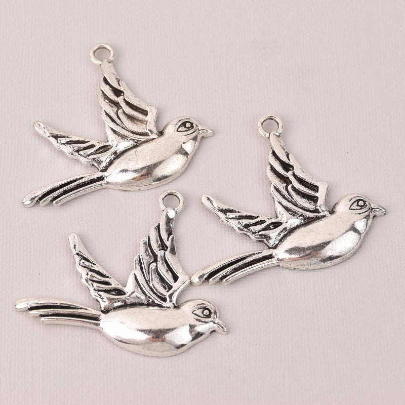 2 Large Bird Charms, Silver, chs8065
