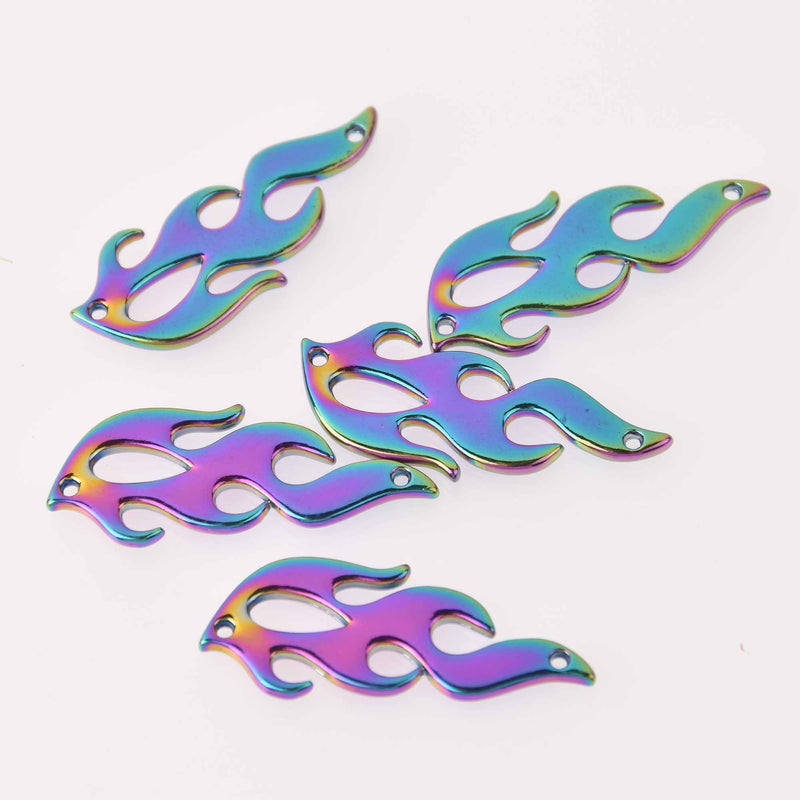 2 Flame Charms, Rainbow Patina, chs8067