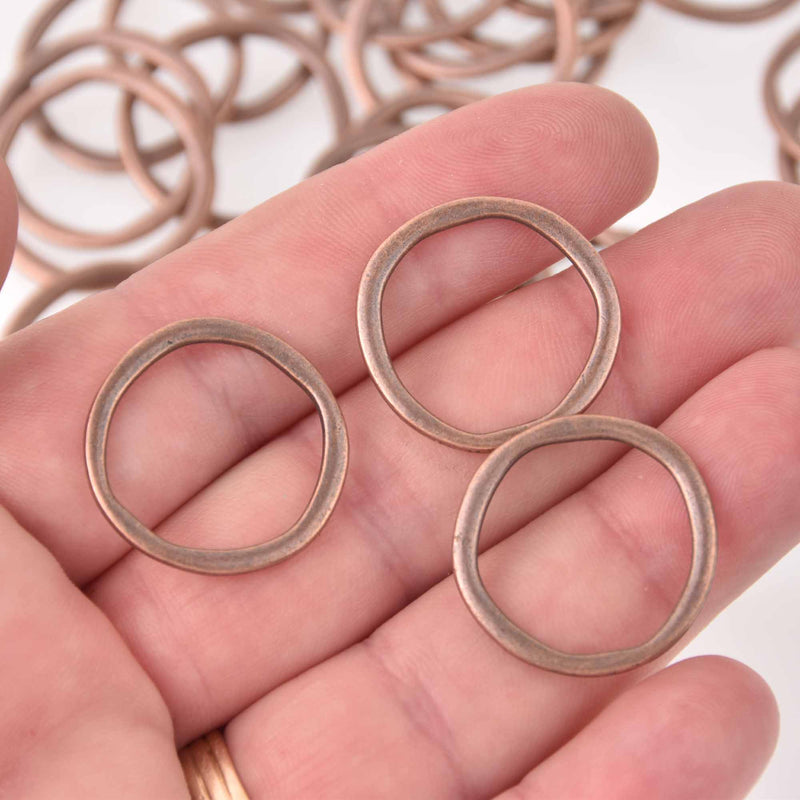 20 Copper CIRCLE RING Charm Connectors Wavy Links 24mm chs8069