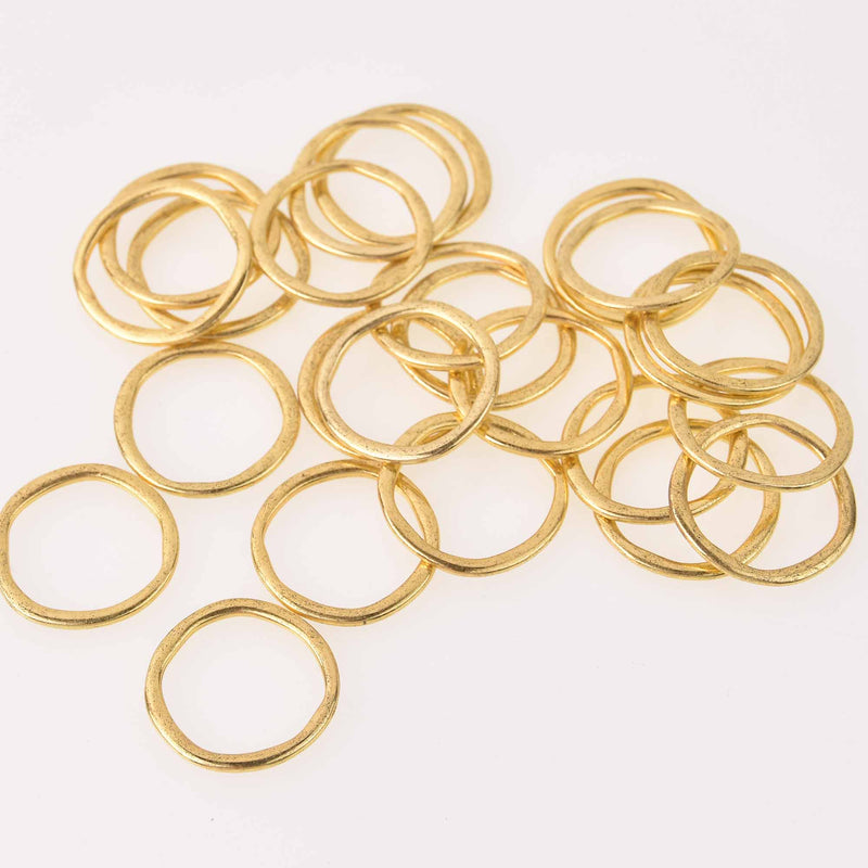 20 Gold CIRCLE RING Charm Connectors Wavy Links 24mm chs8072