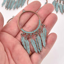 2 Copper Feather Charms, blue verdigris patina, 2.5", chs8082