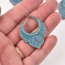 4 Copper Patina Drop Charms, Blue Verdigris, 47mm, chs8083