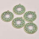 4 Bronze Circle Charms, Green Verdigris Patina, chs8085