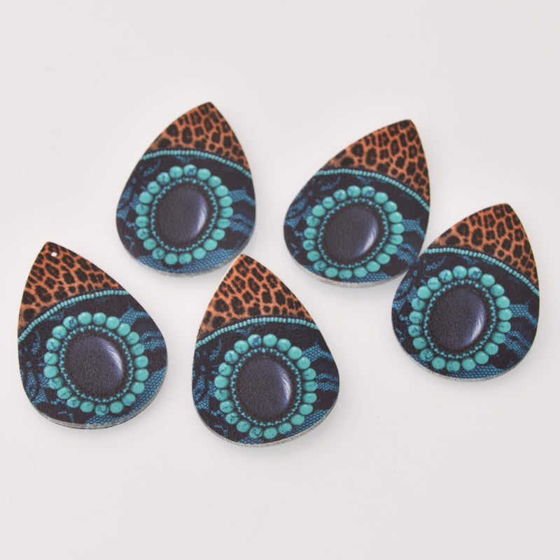 4 Faux Leather Teardrop Charms Western Vegan Leather Pendant 2-1/4" long chs8088