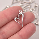 8 Silver Heart Charms, 24mm, chs8090