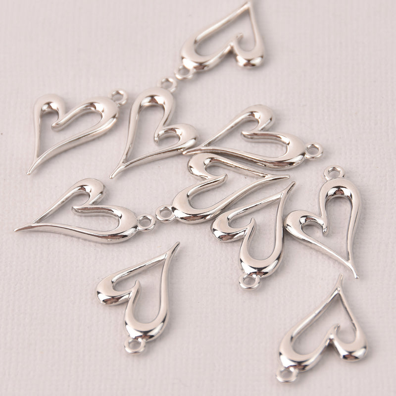 8 Silver Heart Charms, 24mm, chs8090