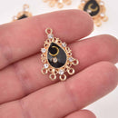 2 Teardrop Moon Chandelier Charms, Black Enamel with Crystals, chs8092