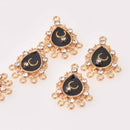 2 Teardrop Moon Chandelier Charms, Black Enamel with Crystals, chs8092