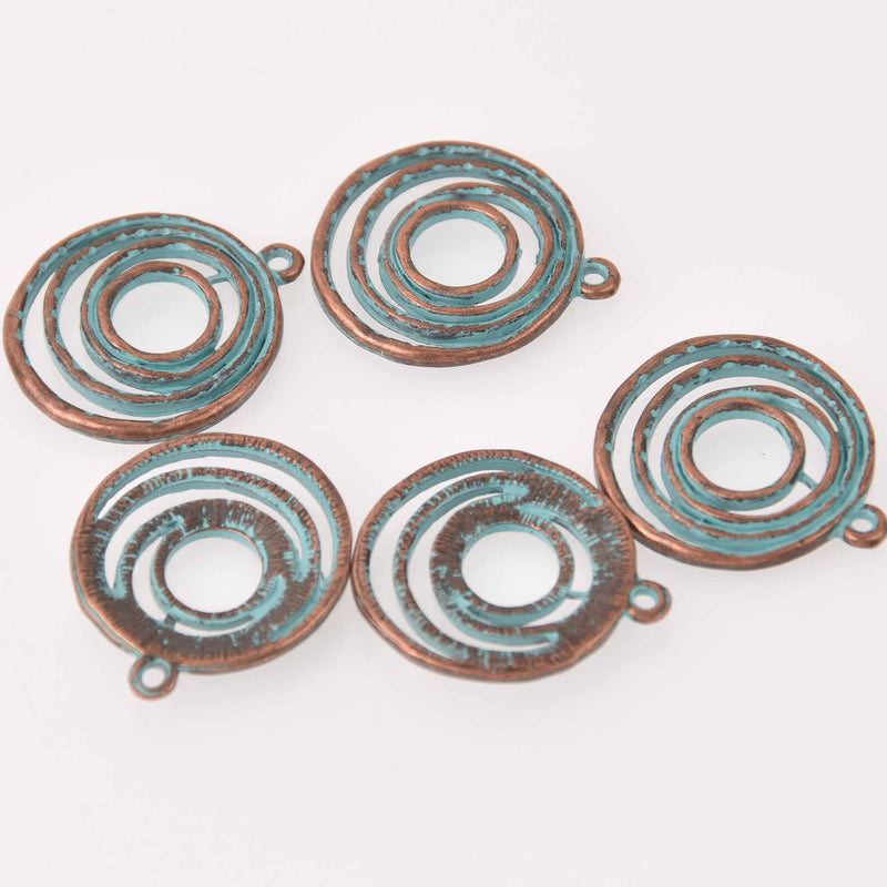 4 Copper Patina Drop Charms, Blue Green Verdigris, 22mm, chs8093