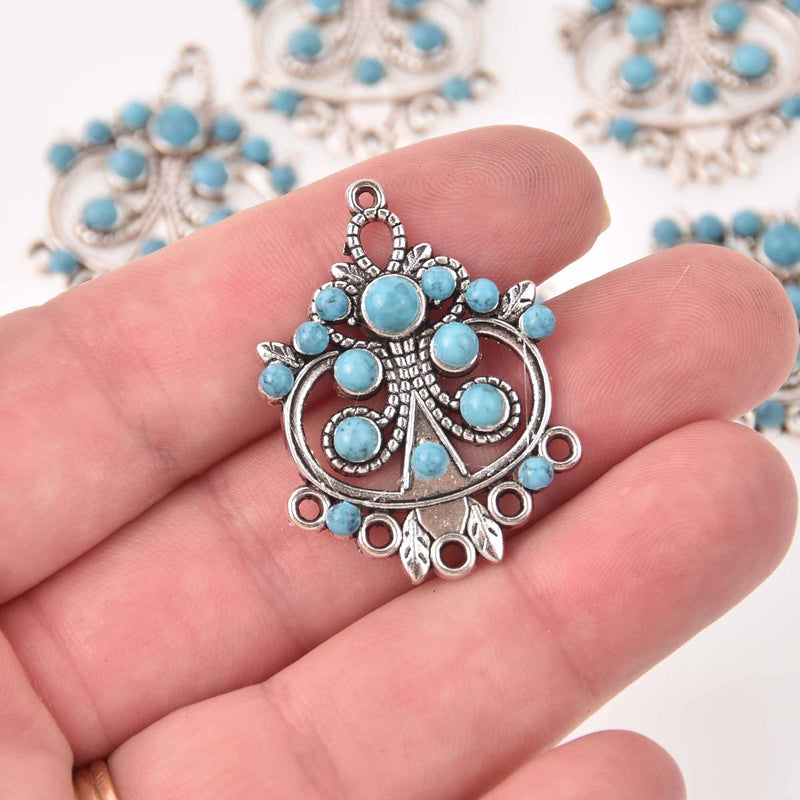 4 Silver Chandelier Charms, faux turquoise, chs8094