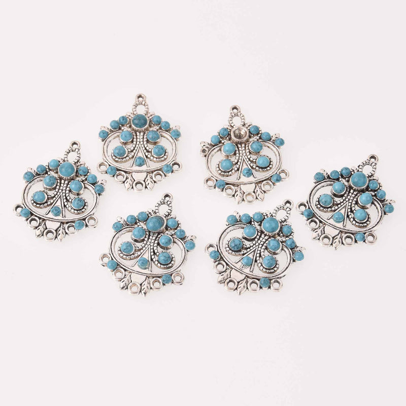 4 Silver Chandelier Charms, faux turquoise, chs8094