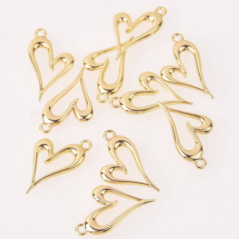 8 Gold Heart Charms, 24mm, chs8097