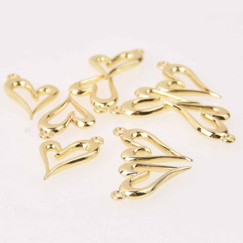 8 Gold Heart Charms, 24mm, chs8097