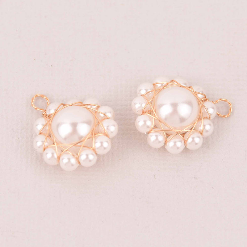 2 Faux Pearl Charms, gold wire, 21mm, chs8100