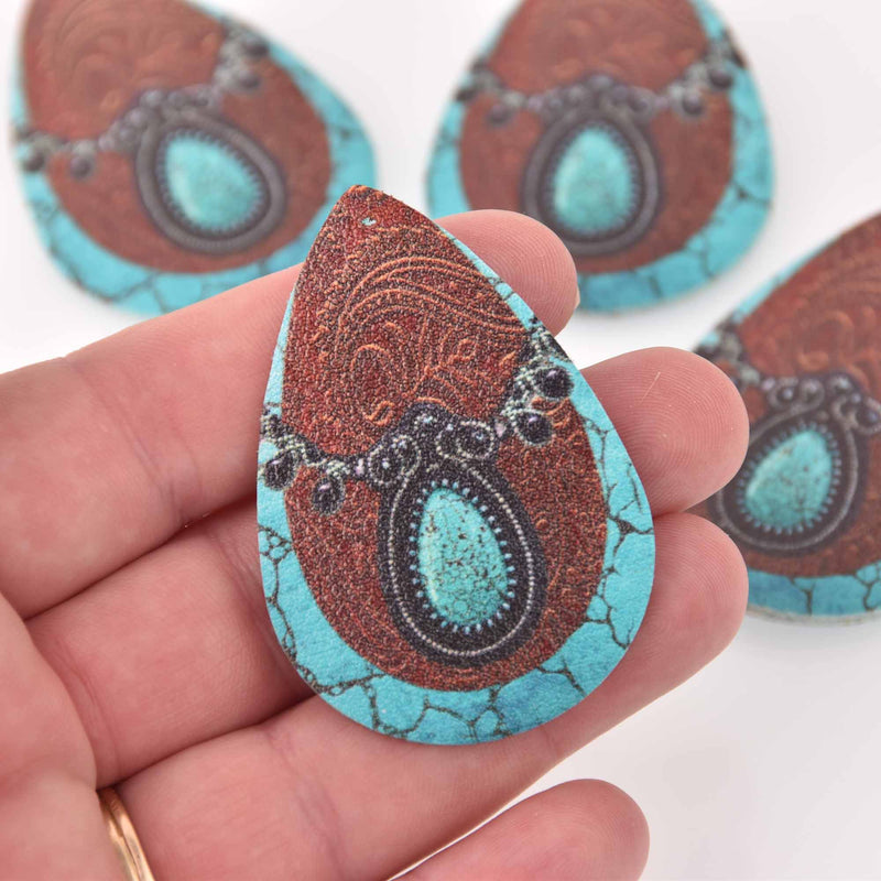 4 Faux Leather Teardrop Charms Vegan Leather Pendant 2-1/4" long chs8101