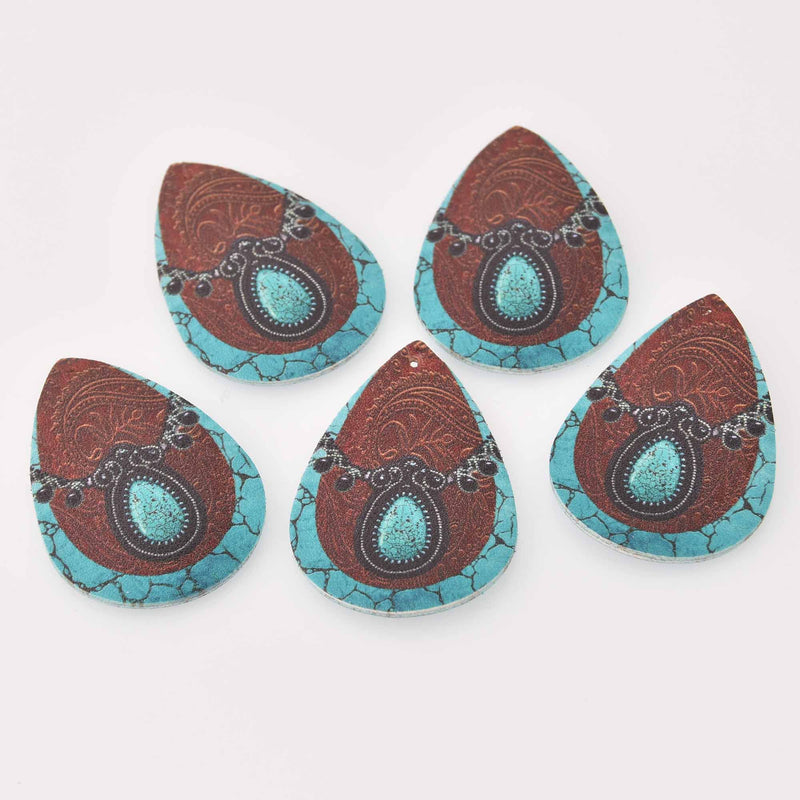 4 Faux Leather Teardrop Charms Vegan Leather Pendant 2-1/4" long chs8101