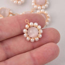 2 Faux Pearl Charms, pink with gold wire, 21mm, chs8105