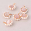2 Faux Pearl Charms, pink with gold wire, 21mm, chs8105