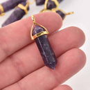 1 Amethyst Point Charm, Gemstone Pendant, gold trim, 1.5", chs8106
