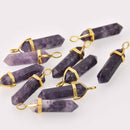 1 Amethyst Point Charm, Gemstone Pendant, gold trim, 1.5", chs8106