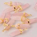 1 Rose Quartz Point Charm, Gemstone Pendant, gold trim, 1.5", chs8107