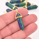 1 Stone Point Charm, Gemstone Pendant, gold trim, 1.5", chs8108