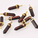 1 Red Tiger's Eye Point Charm, Gemstone Pendant, gold trim, 1.5", chs8109