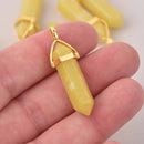 1 Yellow Jade Point Charm, Gemstone Pendant, gold trim, 1.5", chs8111