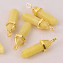 1 Yellow Jade Point Charm, Gemstone Pendant, gold trim, 1.5", chs8111