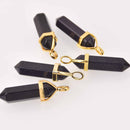 1 Blue Goldstone Point Charm, Gemstone Pendant, gold trim, 1.5", chs8113